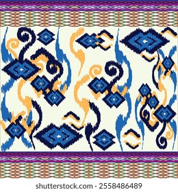 Ikat ethnic tribal ,handmade native pattern motif. Ethnic ikat abstract background art.Ikat geometric  ethnic oriental seamless pattern.Design for fabric pattern , textile ,printing and ikat pattern.