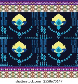 Ikat ethnic tribal ,handmade native pattern motif. Ethnic ikat abstract background art.Ikat geometric  ethnic oriental seamless pattern.Design for fabric pattern , textile ,printing and ikat pattern.