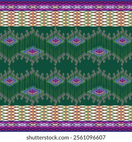 Ikat ethnic tribal ,handmade native pattern motif. Ethnic ikat abstract background art.Ikat geometric  ethnic oriental seamless pattern.Design for fabric pattern , textile ,printing and ikat pattern.