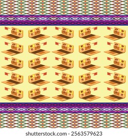 Ikat ethnic tribal ,handmade native pattern motif. Ethnic ikat abstract background art.Ikat geometric  ethnic oriental seamless pattern.Design for fabric pattern , textile ,printing and ikat pattern.