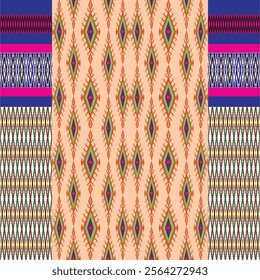 Ikat ethnic tribal ,handmade native pattern motif. Ethnic ikat abstract background art.Ikat geometric  ethnic oriental seamless pattern.Design for fabric pattern , textile ,printing and ikat pattern.