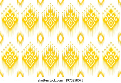 Ikat ethnic tribal Indian seamless pattern design. Aztec fabric carpet mandala ornament native boho chevron textile decoration wallpaper. Geometric African American style vector illustrations backgrou