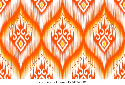 Ikat ethnic tribal Indian seamless pattern design. Aztec fabric carpet mandala ornament native boho chevron textile decoration wallpaper. Geometric African American style vector illustrations backgrou