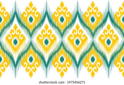 Ikat ethnic tribal Indian seamless pattern design. Aztec fabric carpet mandala ornament native boho chevron textile decoration wallpaper. Geometric African American style vector illustrations backgrou