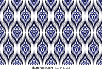 Ikat ethnic tribal Indian seamless pattern design. Aztec fabric carpet mandala ornament native boho chevron textile decoration wallpaper. Geometric African American style vector illustrations backgrou
