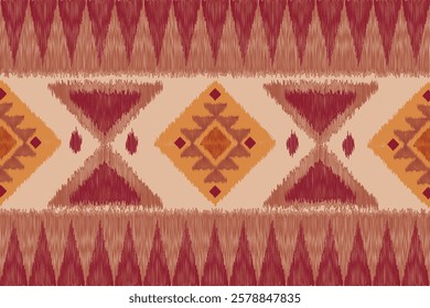  ikat Ethnic Tribal Pattern with Geometric Diamond Shapes and Warm Earthy Color