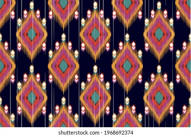 Ikat ethnic tribal seamless pattern design. Line Aztec fabric carpet mandala ornament native boho chevron textile decoration wallpaper. Geometric African American texture vector illustrations backgrou