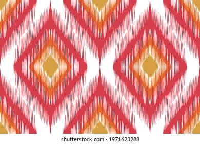 Ikat ethnic tribal seamless pattern design. Indian Aztec fabric carpet mandala ornament native boho chevron textile decoration wallpaper. Geometric rococo African American vector illustrations backgro