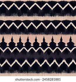 Ikat ethnic tribal seamless pattern,  Handmade seamless wallpaper. Ethnic Ikat abstract background art. llustration for greeting cards, printing and other design project.