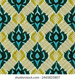 Ikat ethnic tribal seamless pattern,  Handmade seamless wallpaper. Ethnic Ikat abstract background art. llustration for greeting cards, printing and other design project.