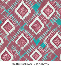 Ikat ethnic tribal seamless pattern, Ethnic Ikat abstract background art.  Handmade seamless wallpaper. llustration for greeting cards, printing and other design project.