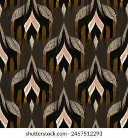 Ikat Ethno Tribal nahtlose Muster, Ethnic Ikat abstrakte Hintergrundkunst. Handgemachter nahtloser Bildschirmhintergrund. Illustration für Grußkarten, Druck und andere Design-Projekt.