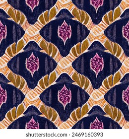 Ikat ethnic tribal seamless pattern, Ethnic Ikat abstract background art.  Handmade seamless wallpaper. llustration for greeting cards, printing and other design project.