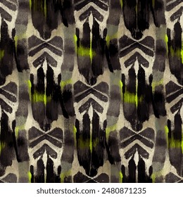 Patrón sin costuras tribales étnicas Ikat, Fondo de pantalla sin costuras hecho a mano. Ikat étnico abstracto arte de fondo. ilustración para tarjetas de felicitación, impresión y otro proyecto de diseño.