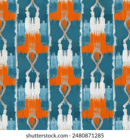 Ikat ethnic tribal seamless pattern,  Handmade seamless wallpaper. Ethnic Ikat abstract background art. llustration for greeting cards, printing and other design project.