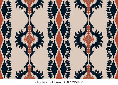 Ikat ethnic tribal seamless pattern, Handmade seamless wallpaper, Ethnic Ikat abstract background art, illustration for greeting cards, printing, and other design projects.