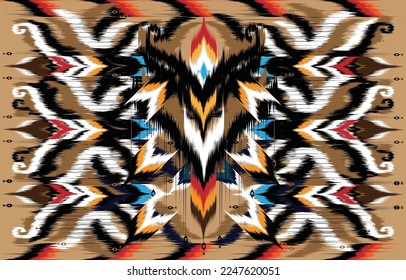Ikat ethnic vector abstract beautiful art. Ikat seamless pattern in tribal, 
folk embroidery, Mexican style. Aztec geometric art ornament print. 
Design for carpet, wallpaper, clothing, wrapping