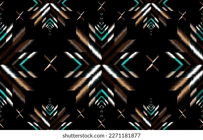 Ikat vectorial étnico abstracto arte hermoso. Ikat patrón sin fisuras en tribal, 
bordado folclórico de estilo mexicano. Impresión de ornamentos de arte geométrico azteca. 
Diseño de alfombra, papel pintado, ropa, envoltura,fabri