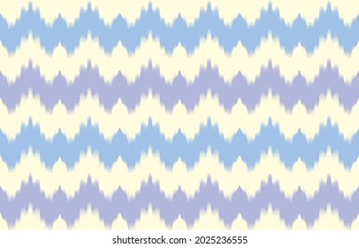 Diseño de Ikat de origen étnico zigzag
 de fondo. Patrón de ikat azul pastel inmaculado en arte abstracto tribal de bordado folclórico. impresión de adorno artístico.Diseño de alfombras, papel pintado, ropa, envoltura, tela, moda