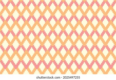 Ikat ethnic zigzag rhombus design background. Seamless pastel checkered pattern in tribal, folk embroidery abstract art. Aztec art ornament print.Design for carpet, wallpaper, wrapping fabric, fashion