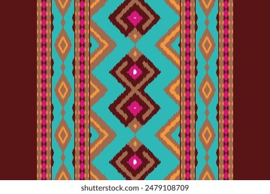 Ikat Fabric Paisley Embroidery Background. Ikat Flowers Geometric Ethnic Oriental Pattern traditional.aztec Style Abstract Vector illustration.design for Texture,fabric,clothing,wrapping,sarong.