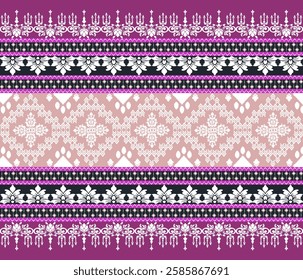Ikat fabric pattern. Abstract ethnic design, add Ikat pattern, damask, pink background, for textiles, shirts, curtains, carpets, illustration, vector.