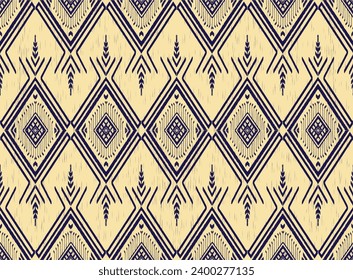 Patrón de tela de ikat azul sobre píxel crema Resumen Ilustración de símbolo azteca forma geométrica vectorial Naturaleza ética trabajo tribal nativo fondo de fondo papel pintado de moda ropa textil 