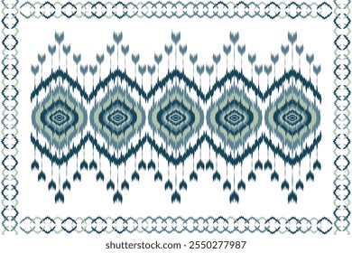 Ikat fabric pattern design, vector type, seamless, geometric shapes, white background.