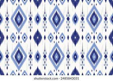 Ikat fabric pattern. Ethnic handicraft pattern abstract vector. Ikat fabric traditional geometric style design for pillow, fabric, clothing, texture, scarf, decoration, carpet.