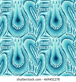 Ikat fabric pattern. Ethnic style native background. Shibori design. Hand drawn effect ornament. Vector pattern for clothes or interior textile.