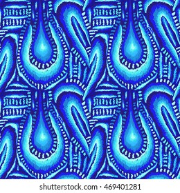 Ikat fabric pattern. Ethnic style native background. Shibori design. Hand drawn effect ornament. Vector pattern for clothes or interior textile.