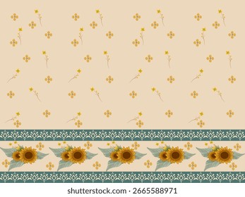 Patrón de tela Ikat, concepto de girasol dibujado a mano, patrón floral étnico sin costuras, bordado, rayas, adorno floral, motivo, diseño para envolver, seda, bufanda, fondo, textil.