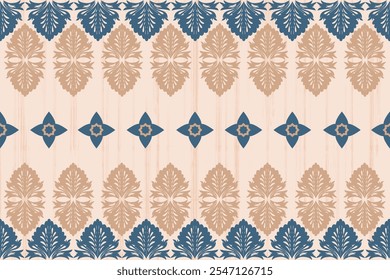 Ikat fabric pattern, intricate damask design, geometric shapes, vibrant colors, elegant motifs, intricate textile patterns, rich textures, visually appealing arrangement.