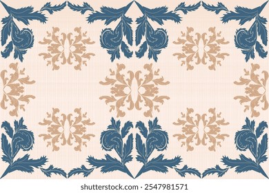 Ikat fabric pattern, intricate damask design, geometric shapes, vibrant colors, elegant motifs, intricate textile patterns, rich textures, visually appealing arrangement.