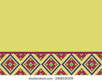 Patrón de tela de Ikat patrón de píxel amarillo artesanía bordado crochet Abstract Ilustración de símbolo azteca forma geométrica patrón vectorial Ética nativa fondo tribal fondo de fondo de fondo de papel pintado moda 