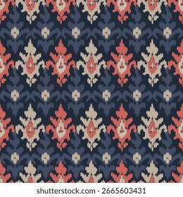 Ikat fabric patterns represent traditional indigenous art. Repeating geometric patterns.Aztec geometric print,folk embroidery are perfect for textile designs, rugs, curtains or bohemian.