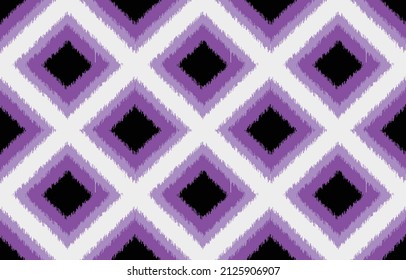 Ikat fabric seamless pattern abstract background vintage oriental. Purple Black and White Color. Design for carpet, wallpaper, clothing, wrapping, fabric, cover, textile
