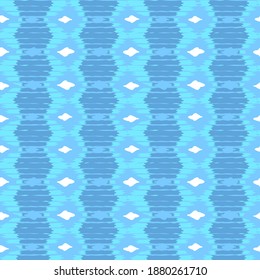 Ikat fabric vector seamless pattern. Woven motifs in pastel colors. Modern geometric background in retro style.