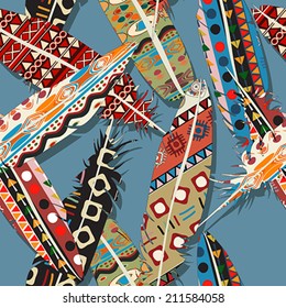 Ikat feathers seamless  pattern design