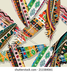 Ikat feathers seamless  pattern design