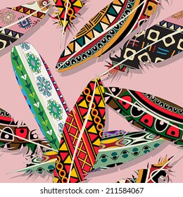 Ikat feathers seamless  pattern design