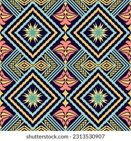 Ikat Figure aztec embroidery style. Geometric ethnic oriental traditional art pattern.Design for ethnic background,wallpaper,fashion,clothing,wrapping,fabric,element,sarong,graphic,vector illustration