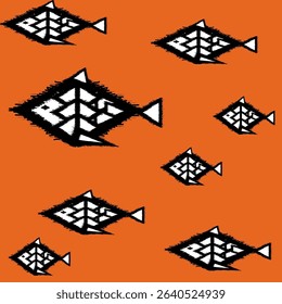 The ikat fish pattern is inspired by traditional Thai ikat weaving reimagined in a modern geometric fish motif