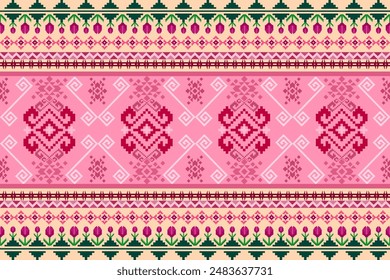 Ikat floral abstract geometric oriental traditional vintage pattern. Ethnic geometric traditional seamless pattern. Native fabric decoration Ikat element Aztec style, tribal cross stitch knitted.