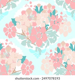Ikat floral abstract pattern Design for background ,Capet,wall paper,clothing, wrapping,batik ,fabric , embroidery .