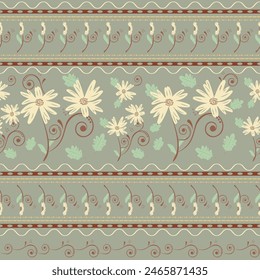 Ikat floral Aster embroidery on green background.Ikat ethnic oriental pattern traditional.Aztec style abstract vector illustration.design for texture,fabric,clothing,wrapping,decoration
