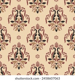 Ikat floral damask embroidery on yellow background.Ikat ethnic oriental seamless pattern traditional.Aztec style abstract vector illustration.design for texture,fabric,clothing,wrapping,decoration.