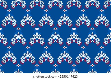 Ikat floral design embroidary seamless pattern on background vector illustration.Ikat ethnic oriental embroidery traditional.Indian Ikat pattern Aztec style abstract.design for texture,fabric,clothing