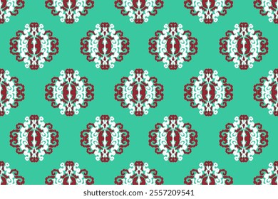 Ikat floral design embroidary seamless pattern on background vector illustration.Ikat ethnic oriental embroidery traditional.Indian Ikat pattern Aztec style abstract.design for texture,fabric,clothing