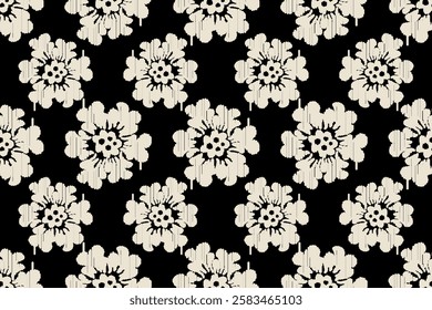 Ikat floral design embroidary seamless pattern on background vector illustration.Ikat ethnic oriental embroidery traditional.Indian Ikat pattern Aztec style abstract.design for texture,fabric,clothing